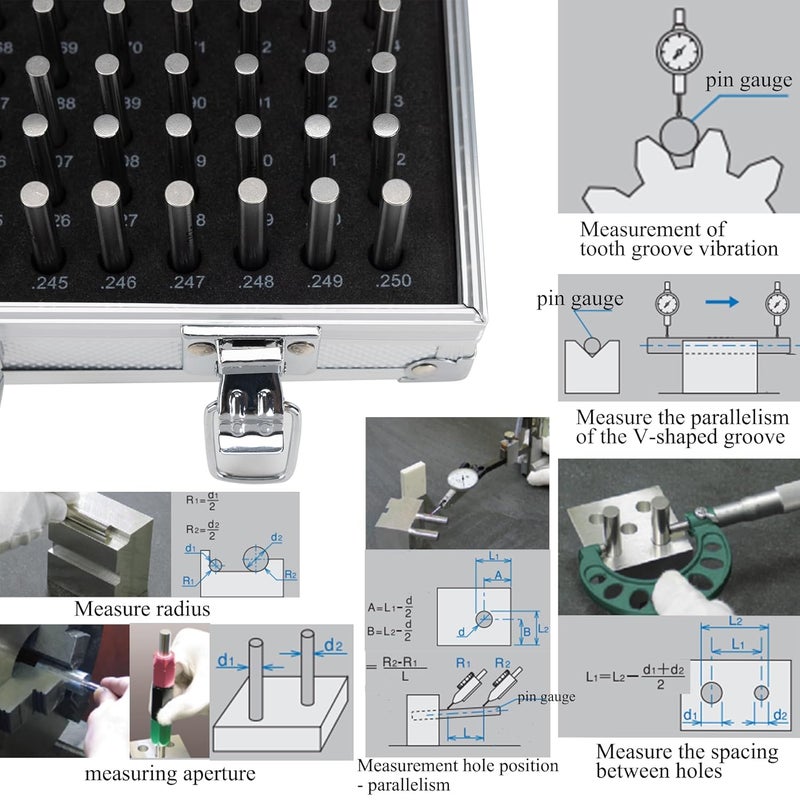 Everkeen 190pc Precision Pin Gauge Set (0.061-0.250"), Complete Go No Go Pin Gauge Master Kit for Machinists, Hardened Steel Measuring Tools with Aluminum Case - Image 3